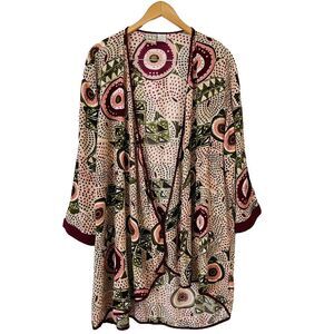 Freestyle Original Kimono Top Size L Long Sleeve Brown Arty Bohemian Hippie